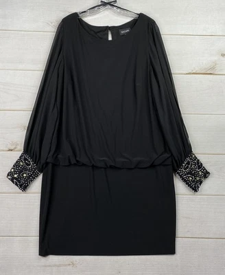 XSCAPE Vestido de Cóctel 16W Negro Elastizado Blusa Adornada Puños Cuentas Fiesta Foto 1 de 4