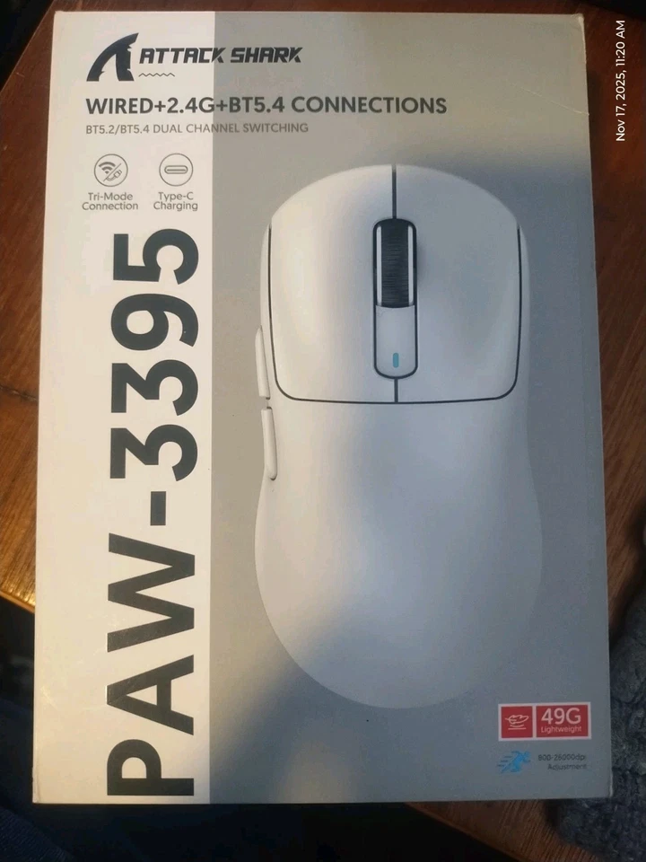 ATTACK SHARK X3 49g Lightweight Wireless Gaming Mouse Tri-Mode PAW3395 (White) - Image 1 of 1