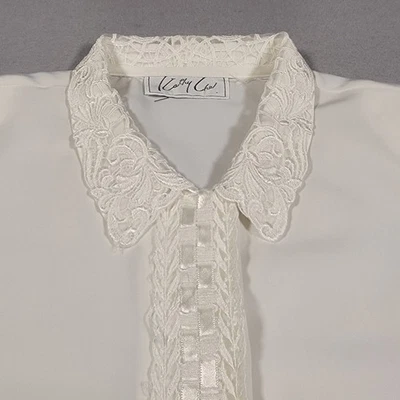 Винтажный Kathy Che блузка слоновой кости кружевной воротник коротким рукавом на пуговицах верхний женщин большой - Изображение 1 из 4