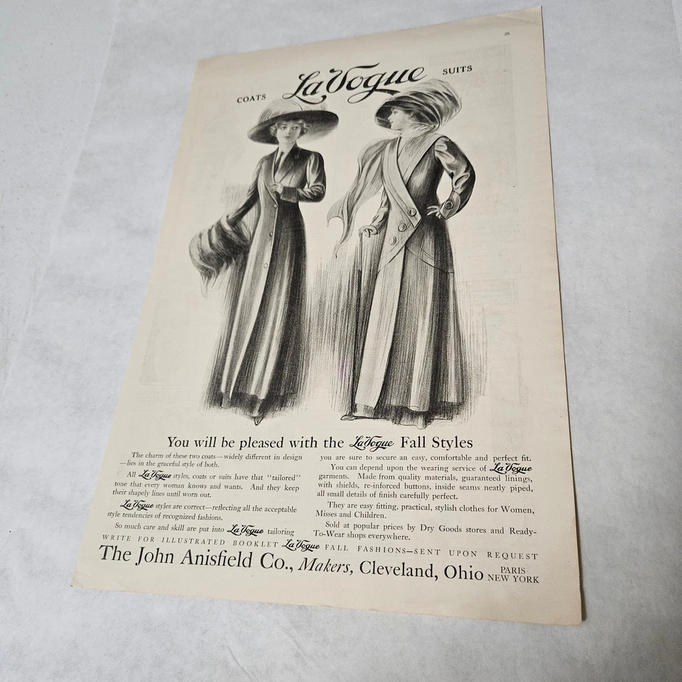 La Vogue Fall Styles Women Coats Suits 1910 Print Ad John Anisfield Co. - Image 1 of 1