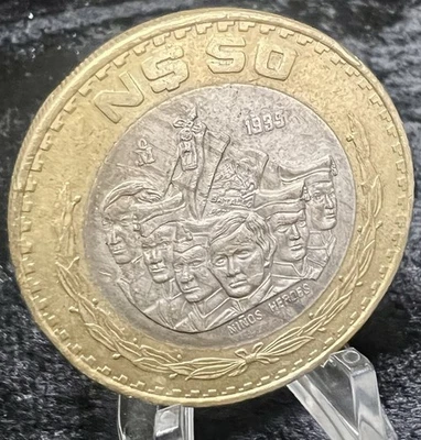 Moneda México 50 Nuevos Pesos, 1995 Conmemorativa Ninos Héroes Plata Bimetálica Foto 1 de 4