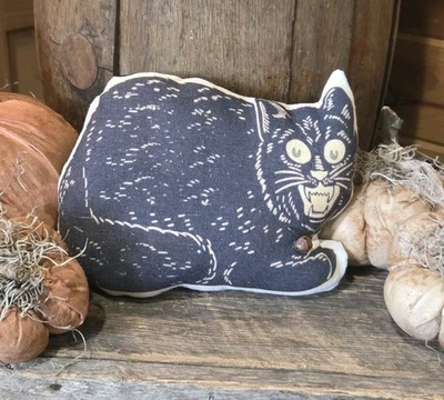 Primitive Black Cat Halloween Pillow – Vintage Style Spooky Farmhouse Décor - Image 1 of 4
