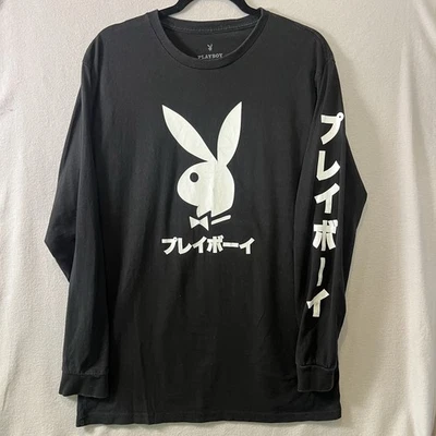 Camiseta Playboy Japón L Negra LS Desteñida Conejito Gráfico Logo Informal Ropa de Calle Foto 1 de 4