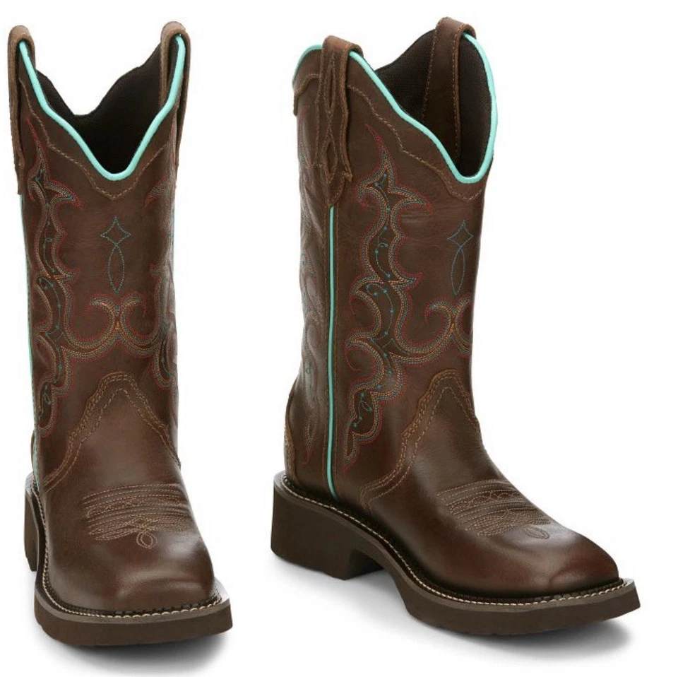 Justin Ladies Gypsy Raya Brown Teal Boots GY2900 Size 6.5B Cowgirl