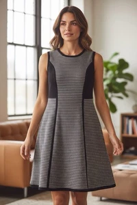 Calvin Klein Strickkleid ärmellos Pullover Damen Petite L schwarz weiß klassisch - Bild 1 von 11