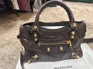BALENCIAGA Mini City Shoulder Handbag Goatskin Brown - Picture 1 of 9