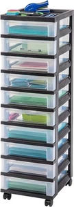 IRIS USA Kunststoff Schublade Aufbewahrung Organizer Rollwagen mit 10 Schubladen, Schwarz - Bild 1 von 6