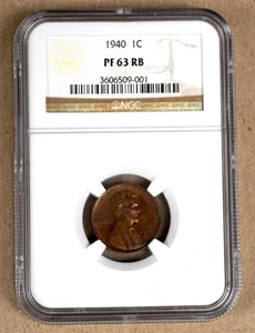 1940 PROOF LINCOLN WHEAT CENT NGC PF63 RB 509001 - Picture 1 of 4