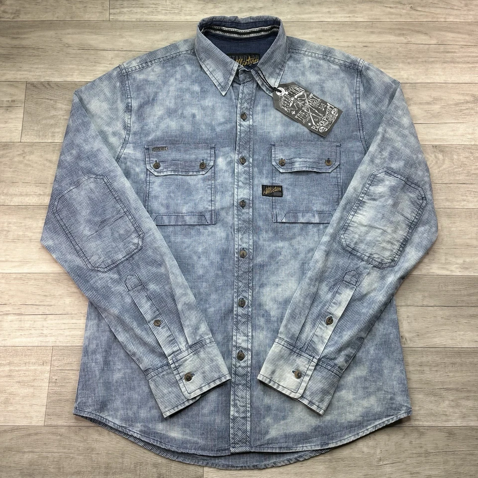 Camisa Tejida Affliction Sunset Azul Para Hombre M Nueva Con Etiquetas Azul Manga Larga Algodón Foto 1 de 4