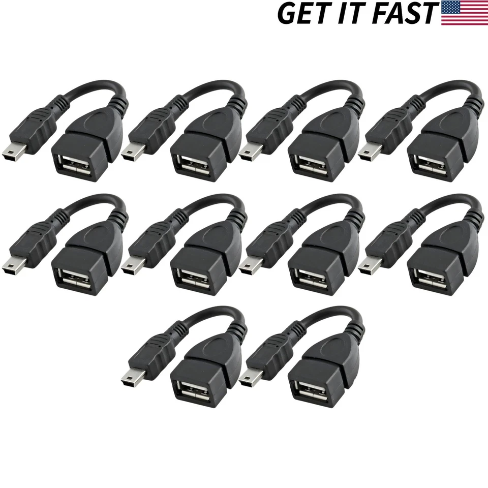 10pcs USB 2.0 A Female to Mini 5 Pin USB B Male OTG Host Adapter Cable Tablet PC - Image 1 of 1