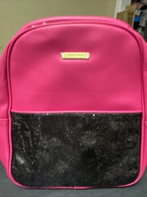 NEW Juicy Couture Hot Pink Faux Leather & Black Sequin Backpack - Medium Sized - Image 1 of 4