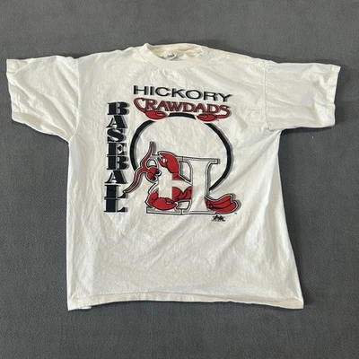 Camiseta blanca vintage 1993 Hickory Crawdads MILB majestuosa hecha en EE. UU. talla grande Foto 1 de 4