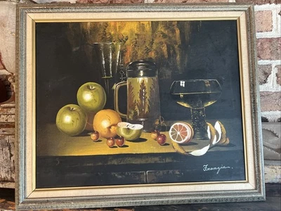 Pintura Original Vintage Bodegón Vino y Cáliz Franzia Firmada 20 x 24" Foto 1 de 4