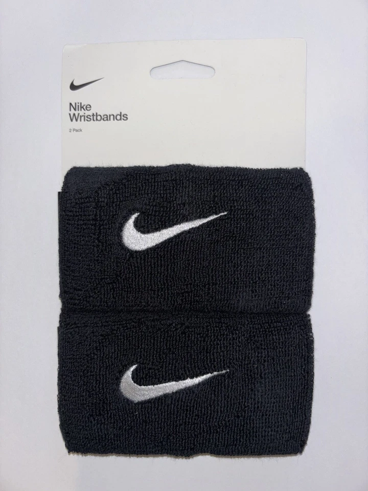 Two-pack Nike Swoosh Doublewide Wristbands (Black/White) - Image 1 of 1