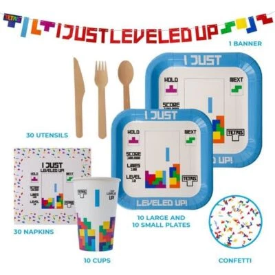 Tetris Fiesta en Caja Kit Retro Videojuego Temático Cumpleaños Decoración Celebración Foto 1 de 4