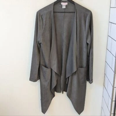 Cardigã feminino XCVI Wearables cinza camurça sintética drapeado frontal médio boho - Imagem 1 de 4