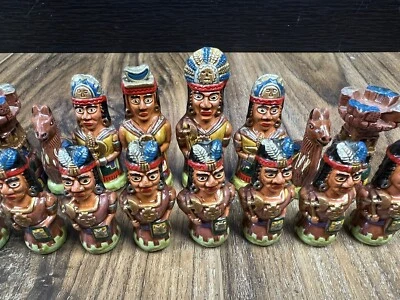 Vintage Handmade/Painted Portable Chess Set Mayan Incas VS Spanish Conquistadors - Image 1 of 4