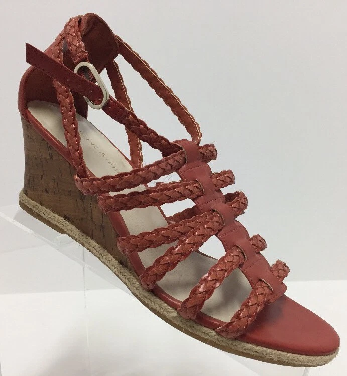 Sandalias de cuña Etienne Aigner rojas vibrantes de corcho de gladiador talla 9 para mujer usadas Foto 1 de 1