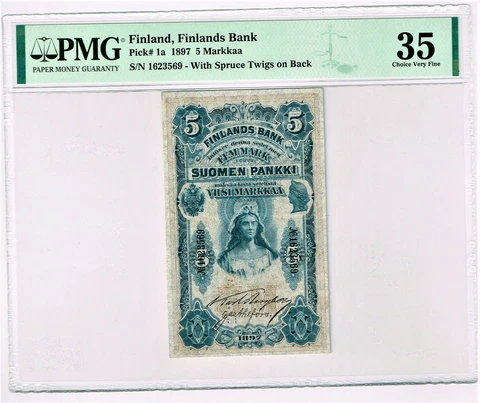 Finland: Finlands Bank 5 Markkaa 1897 Pick 1a PMG Choice Very Fine 35 Cover
