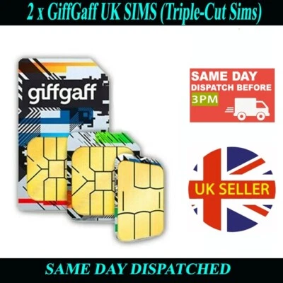 2 X Tarjetas SIM Giffgaff Triple Cut (Nano/Micro/Estándar) Pay As You Go 4G/5G Reino Unido Foto 1 de 4