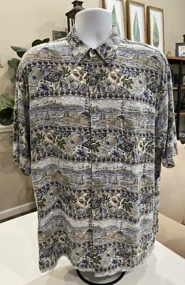 Half Moon Bay Mens Hawaiian Short Sleeve Button Down Shirt Size XL Blue Brown - Image 1 of 4