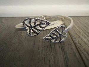 Lucky Brand silver tone Delicate Pave Leaf Bypass Bangle hinged bracelet, NWT - Picture 1 of 2
