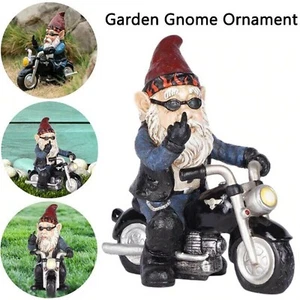 Estatua de gnomo de motocicleta - Decoración de jardín para montar al aire libre/interior para césped y patio - Imagen 1 de 14
