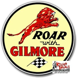 (GILM-2) 4" ROAR GILMORE GASOLINE OIL VINYL DECAL FOR GAS PUMP LUBESTER SIGN - Picture 1 of 1