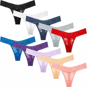 Pack 10 Seamless Lace Thongs for Women plus Size Breathable Panties Low Rise T-B - Picture 1 of 7