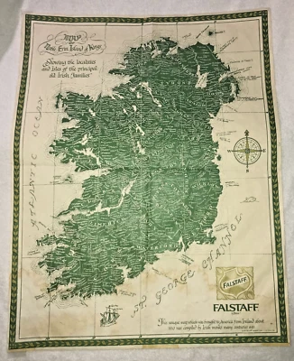 Vintage FALSTAFF BEER IRELAND MAP Noble Erin Island of Kings Irish 21 X 28 - Image 1 of 4
