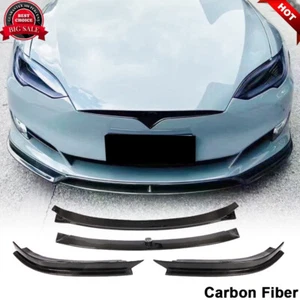 Fits Tesla Model S Facelift 2016-2020 REAL CARBON Front Bumper Lip Spoiler Kit - Picture 1 of 12