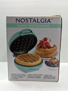 NEW Nostalgia My Mini Waffle Maker MWF5TL Electric-Teal 5 Inch Teal/Aqua/Mint - Picture 1 of 9