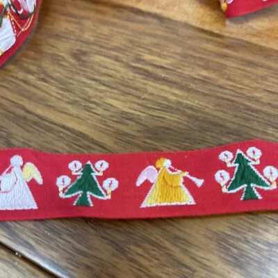 Christmas Tree & Angels Craft Fabric Fancy Trim 60s 70s Ribbon 3 1/4" yards - Image 1 of 3