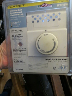 Cadet BTF2W Electric Baseboard Heater Thermostat 2 Poles 120/208/240VAC WHITE - Image 1 of 4