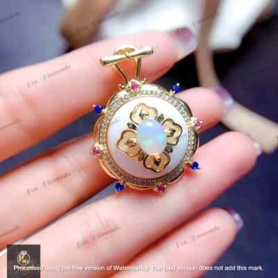 2Ct Oval Cut Genuine Fire Opal Vintage Pendant 14K Yellow Gold Plated Free Chain - image 1 of 4