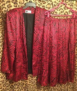 vintage '80s pleated red SKIRT / blazer JACKET set -  DON ELLIOT - size L / XL