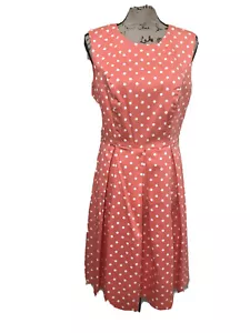 Abito Liz Claiborne a pois corallo e bianco aderente e svasato taglia 10 foderato misto cotone - Foto 1 di 12