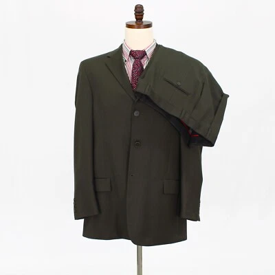 Pierre Cardin 44L 38x35 Green Full Suit Solid 3B Wool - Image 1 of 4