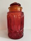 Vintage Red LE Smith Glass Moon and Stars Large Apothecary Canister 11"