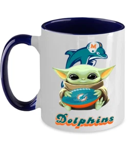 DOLPHINS Blue Two Toned Coffee Mug, Miami DOLPHINS Yoda Coffee Mug Gift - Picture 1 of 2