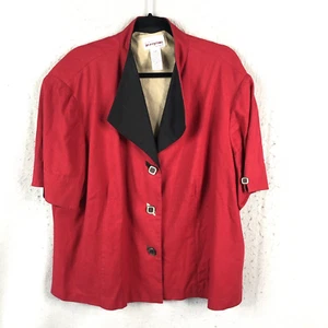 Perceptions Jacket 24W Plus Size Red Black Linen Blend Button Up Artsy Career - Picture 1 of 17