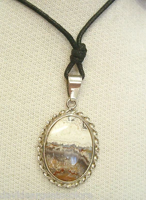Ciondolo in ARGENTO 925 con AGATA naturale e girocollo - pendente pietra dura - Immagine 1 di 3