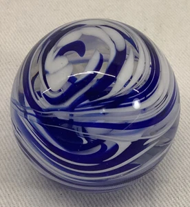 Joe Rice Cobalt Blue and White with Swirls Glass Small Paperweight Office - Picture 1 of 7