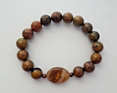 NEW OVAL TIGER SKIN GLASS & BROWN/GREEN OPAL BRACELET, BUY ANY 2 GET 1 FREE - Image 1 of 3