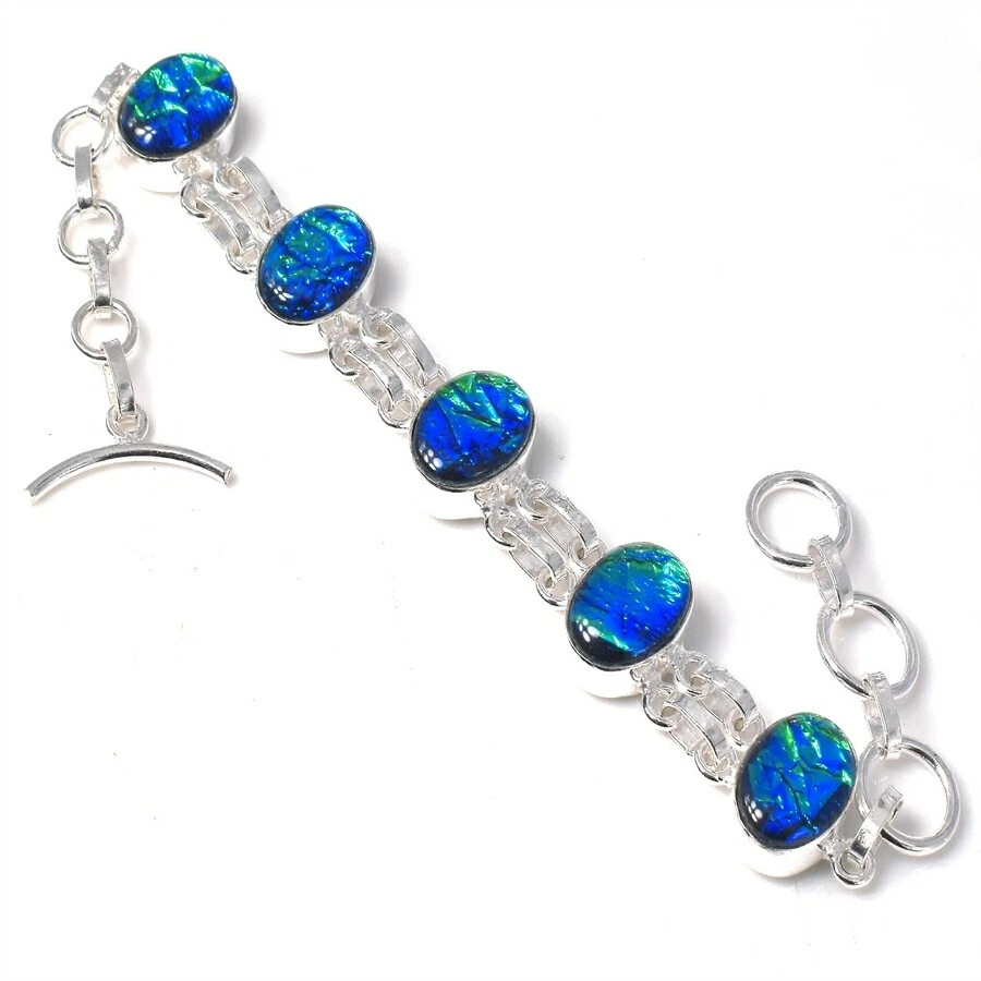 A+++Triplet Opal Gemstone Handmade 925 Sterling Silver Jewelry Bracelet Sz 7-8" - Image 1 of 1