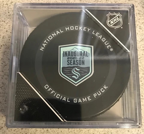 SEATTLE KRAKEN INAUGURAL 2021-22 SEASON NHL OFFICIAL GAME HOCKEY PUCK W/CUBE NEW Cover