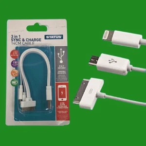3 IN 1 Sync & Frais USB Vers 8 Broche, 30 Micro USB, 14cm Câble pour IPHONE iPod - Photo 1 sur 4