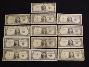 Lot Of 12 1957 Series A, B Silver Certificates And 1953 Series B 2 Dollar Bill - Picture 1 of 13