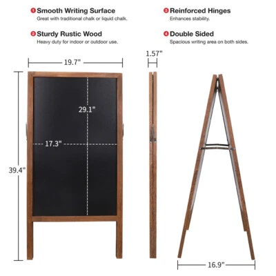 Heavy Duty Wooden Frame A Board Pavement Sign Shop Chalkboard Sign Free Standing - Image 1 of 4