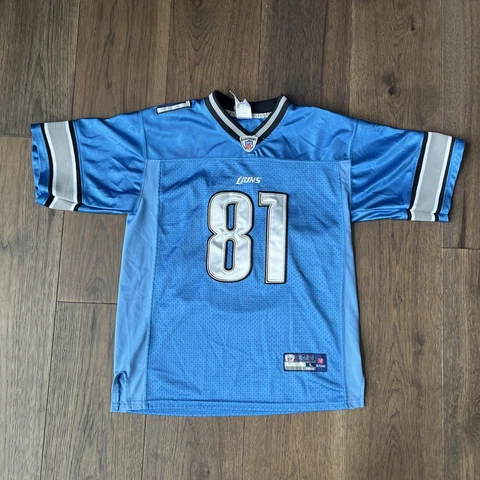 Detroit Lions On Field Official Jersey #81 Blue Calvin Johnson Excellent Boys L Cover